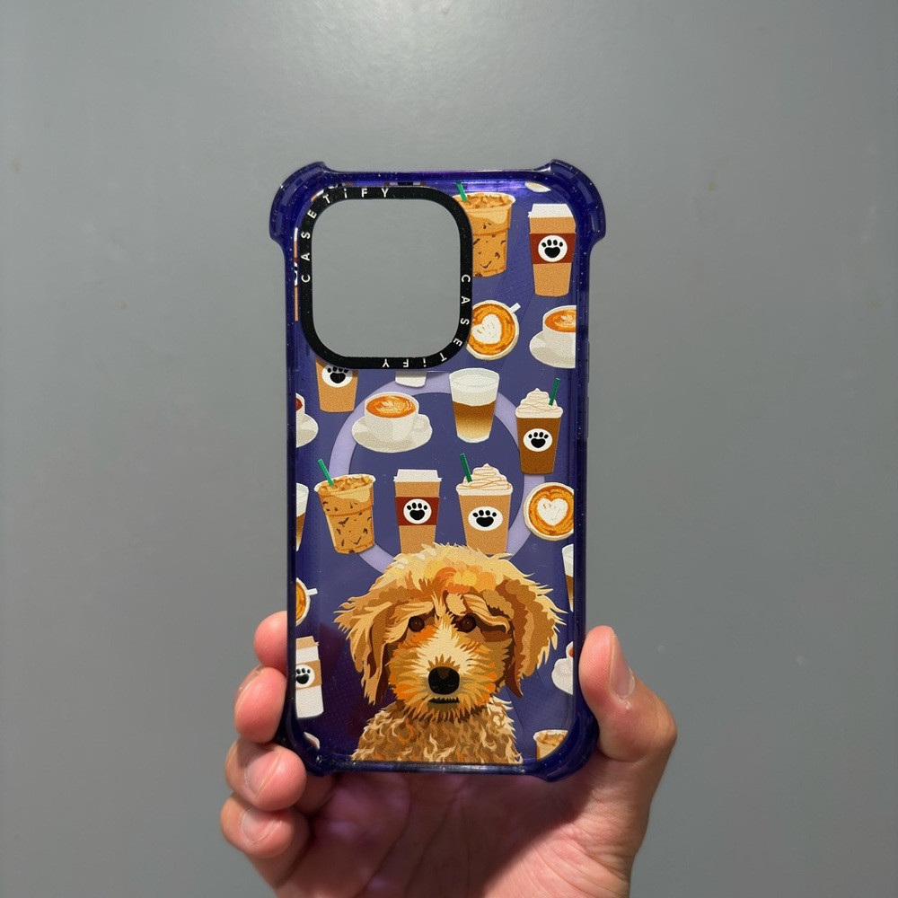 Casetify Dog and Coffee Pattern Phone(14 Pro) Case